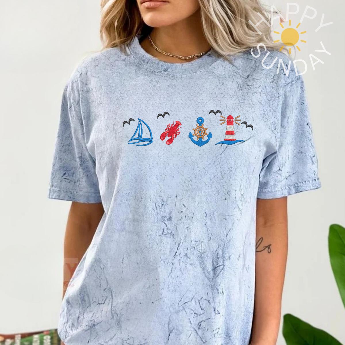 Coastal Nautical Summer Embroidered T Shirt