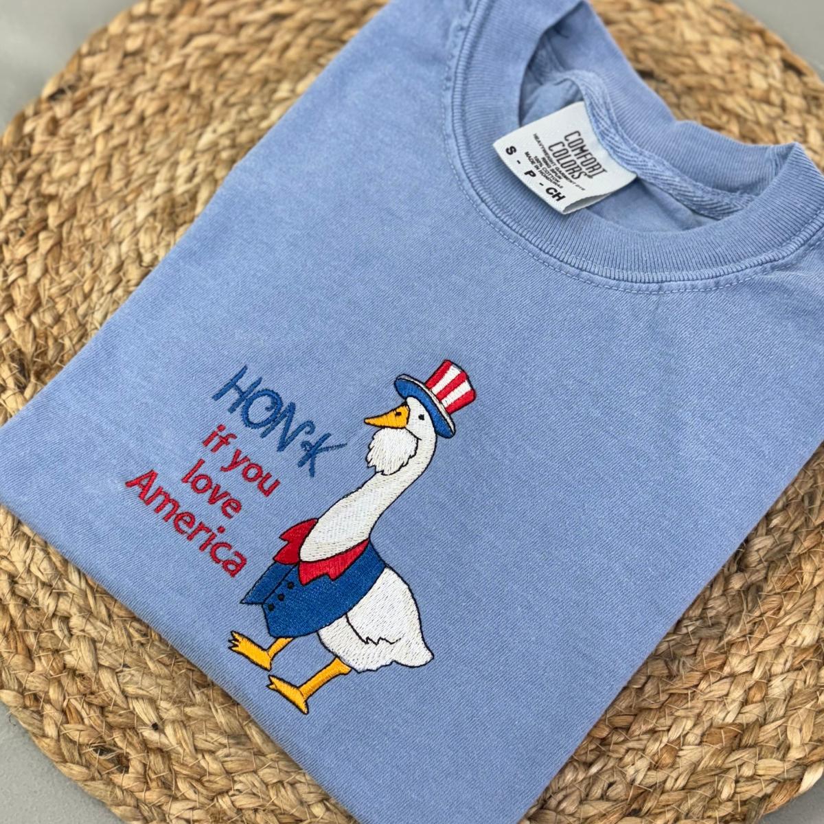 Embroidered Silly Goose America T Shirt