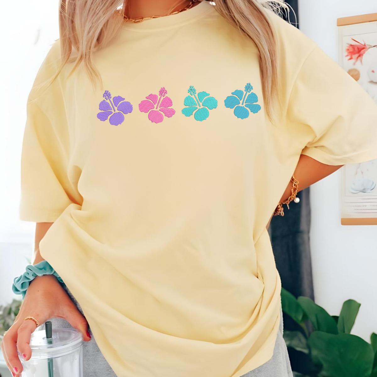 Hibiscus Embroidered T Shirt