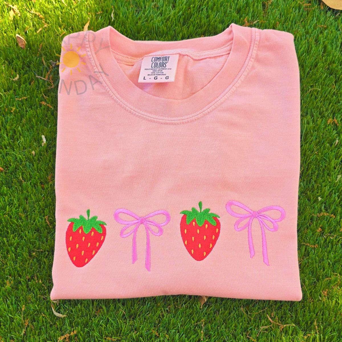 Strawberry Bow Embroidered T Shirt