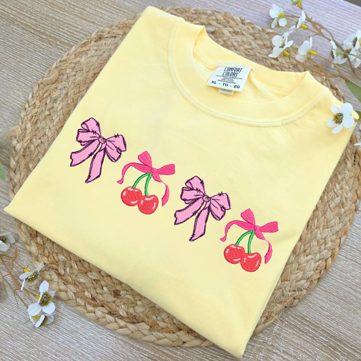 Strawberry Bow Embroidered T Shirt