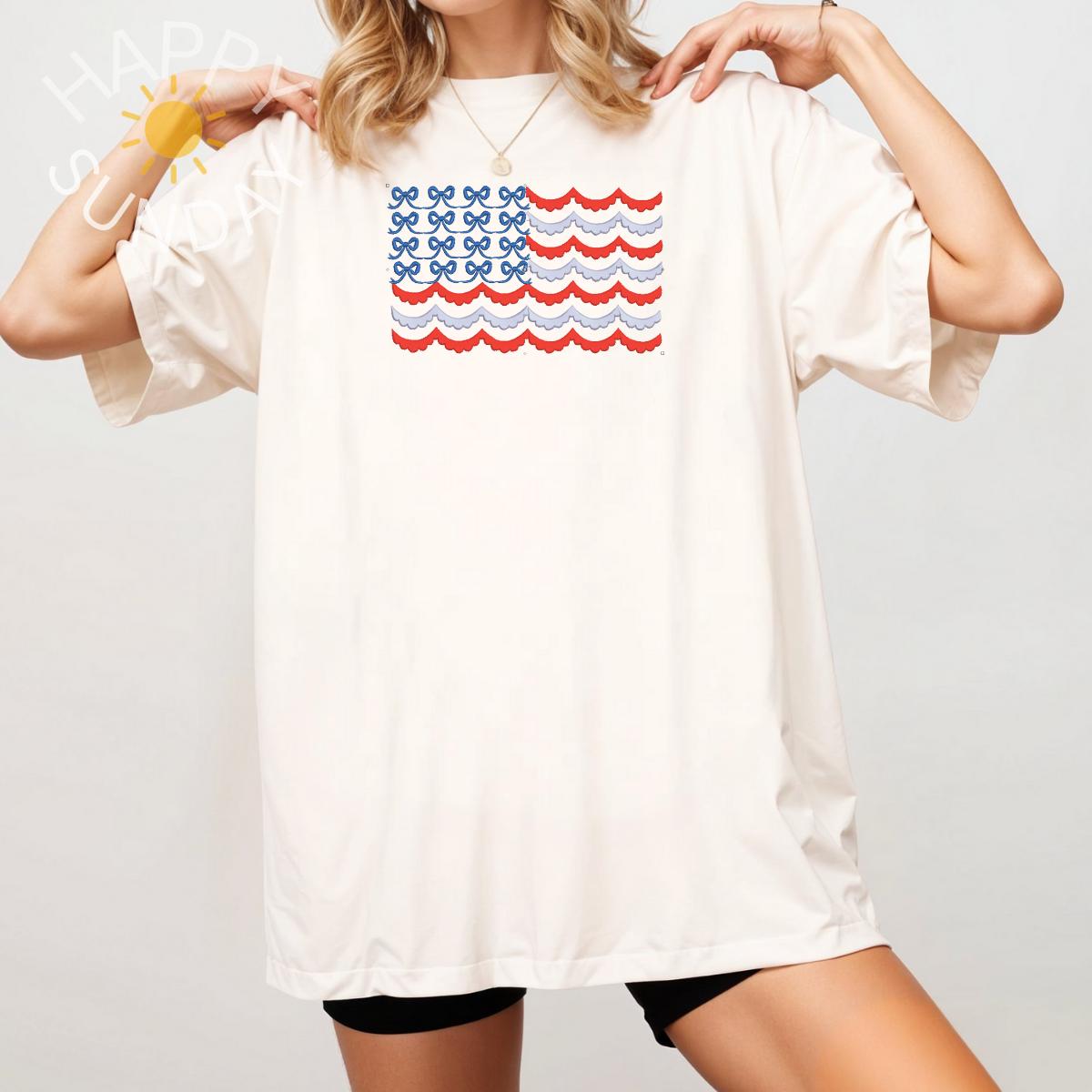 USA Bow Coquette Embroidered T Shirt