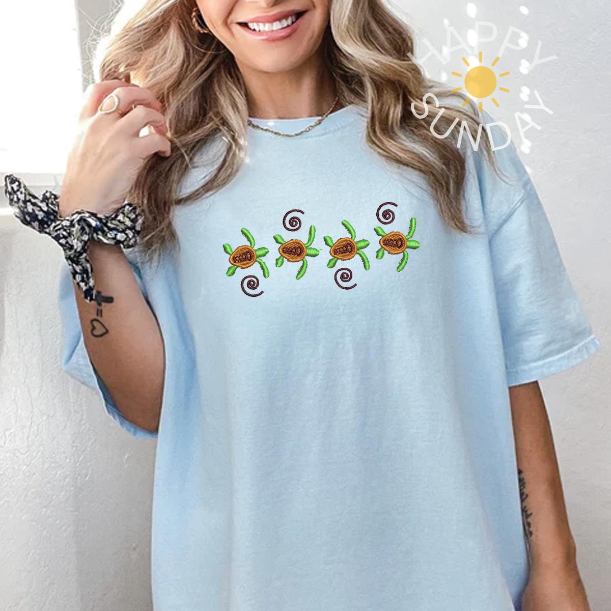 Sea Turtle Summer Embroidered Shirt