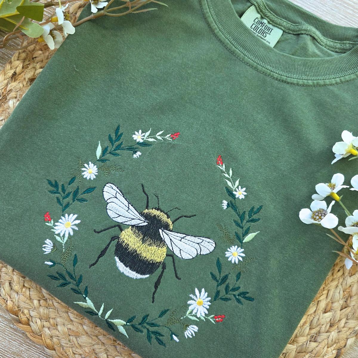 Wildflower Bee Comfort colors embroidered T Shirt