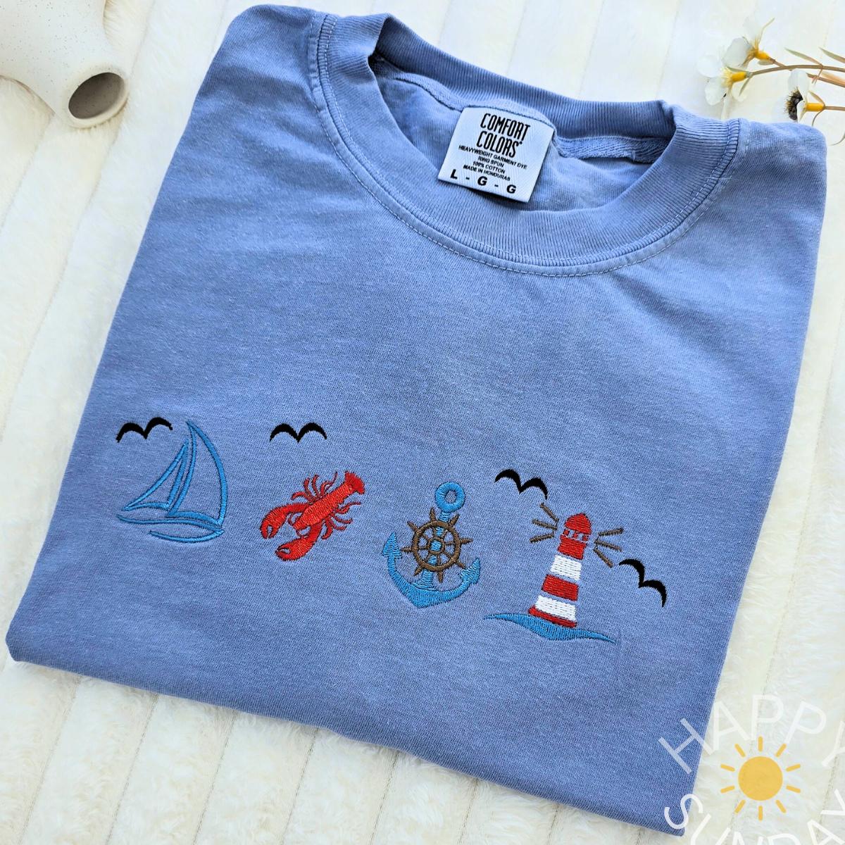 Coastal Nautical Summer Embroidered T Shirt