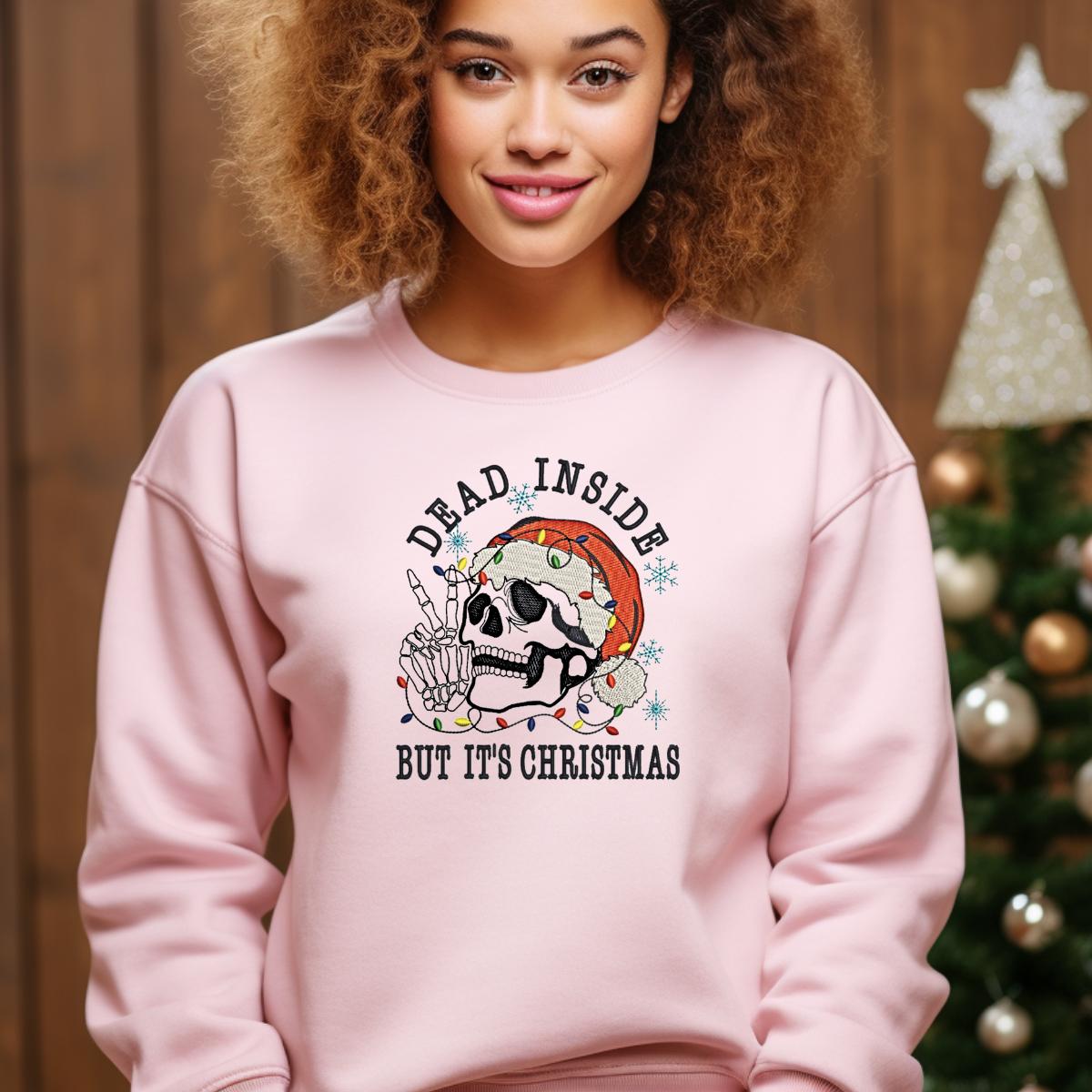 Sweatshirt Dead Inside Skeleton Christmas Embroidered