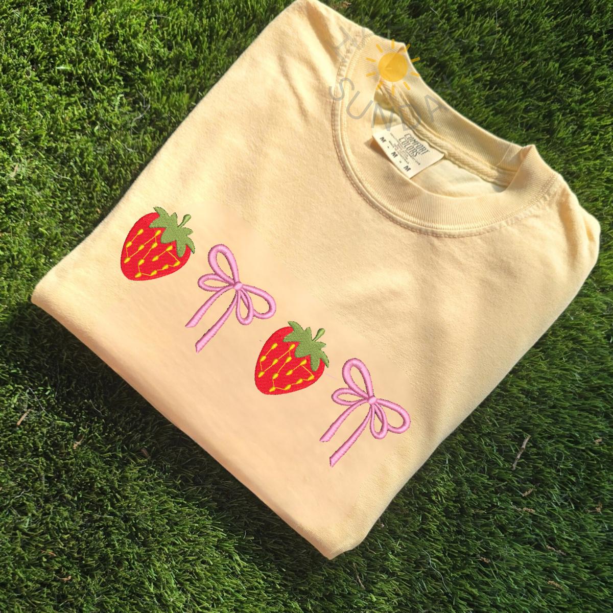 Strawberry Bow Embroidered T Shirt