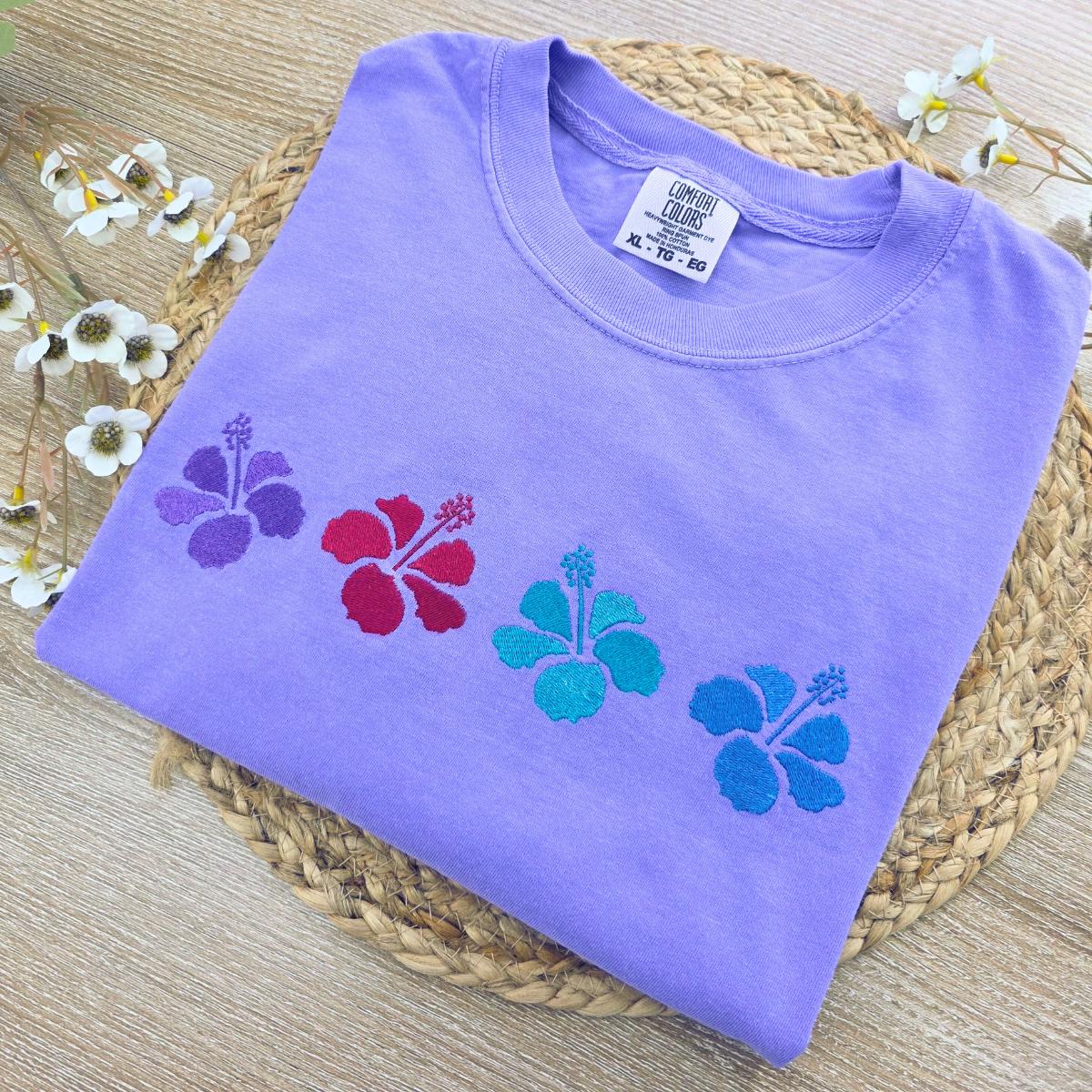 Hibiscus Embroidered T Shirt