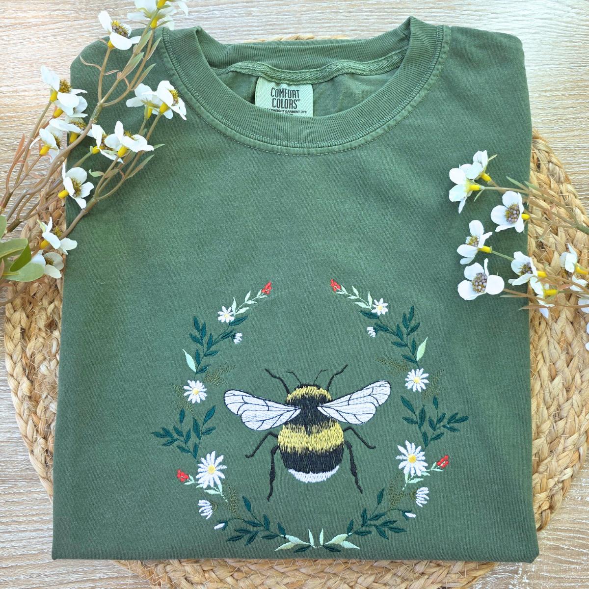 Wildflower Bee Comfort colors embroidered T Shirt