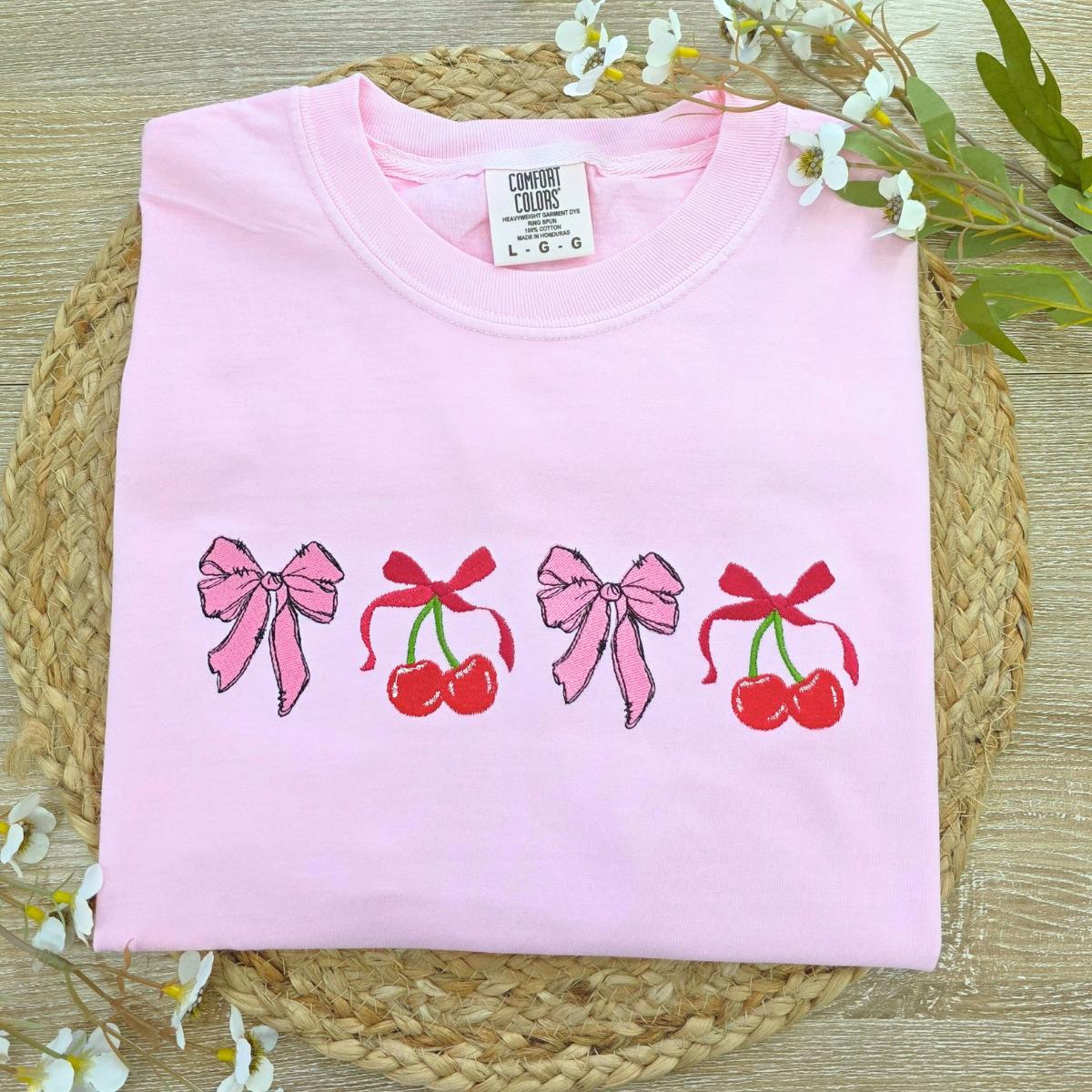 Strawberry Bow Embroidered T Shirt