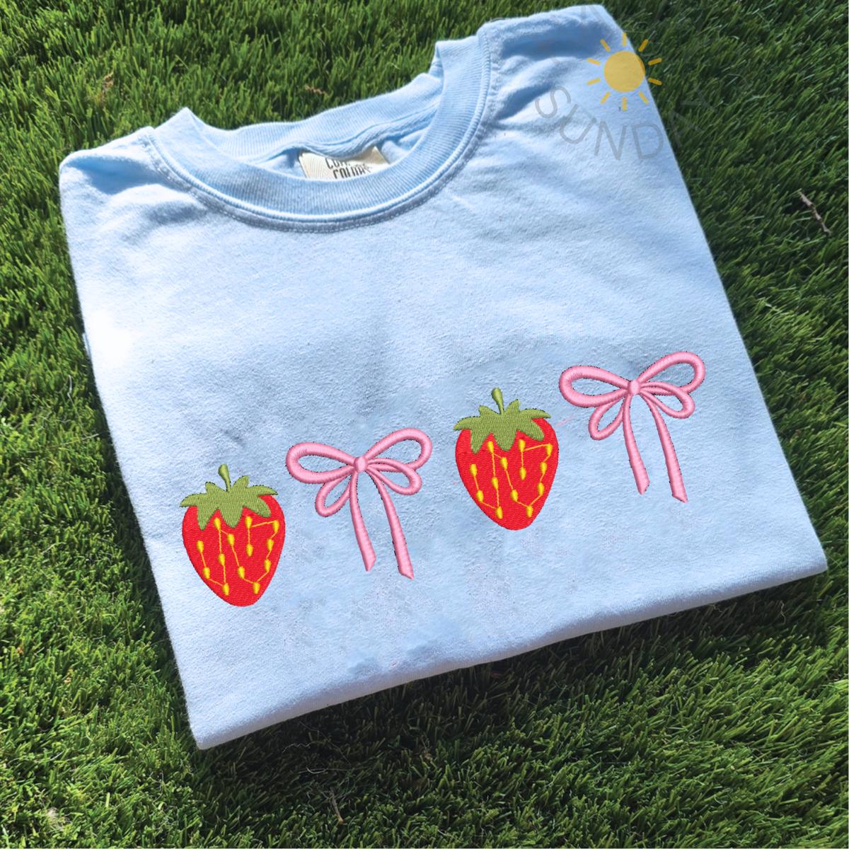 Strawberry Bow Embroidered T Shirt