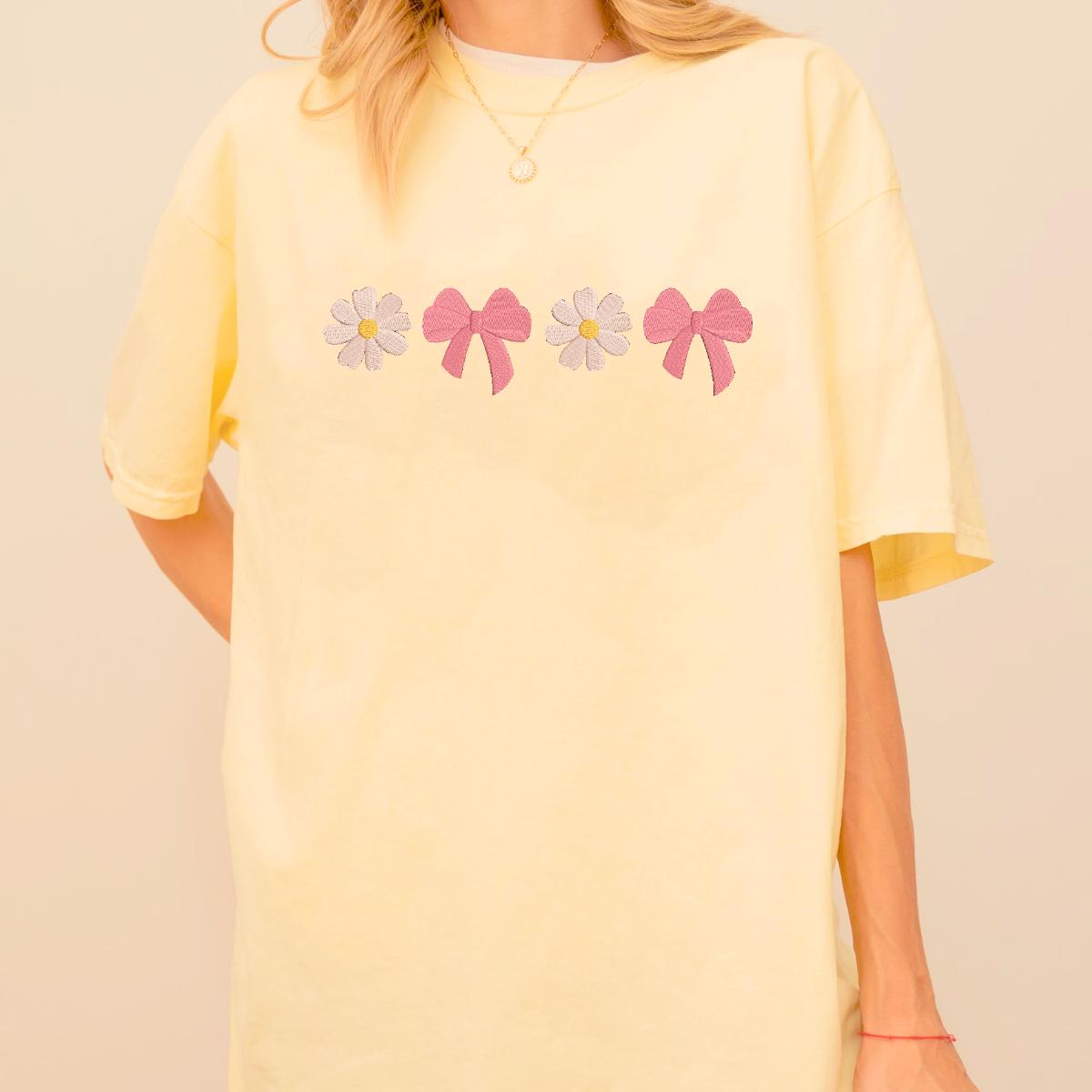 Daisy Bow Embroidered T Shirt