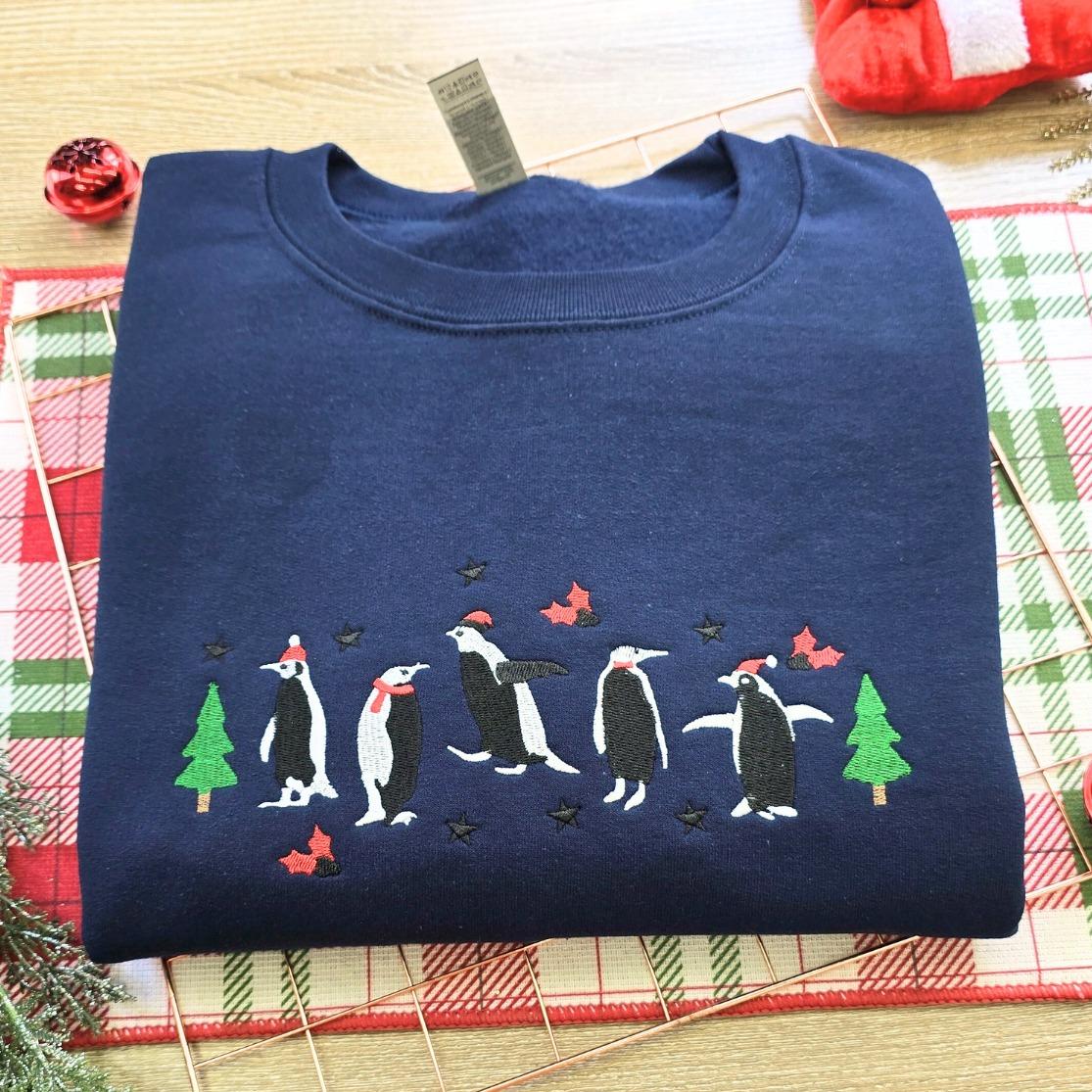 Penguin Christmas tree Embroidered Sweatshirt