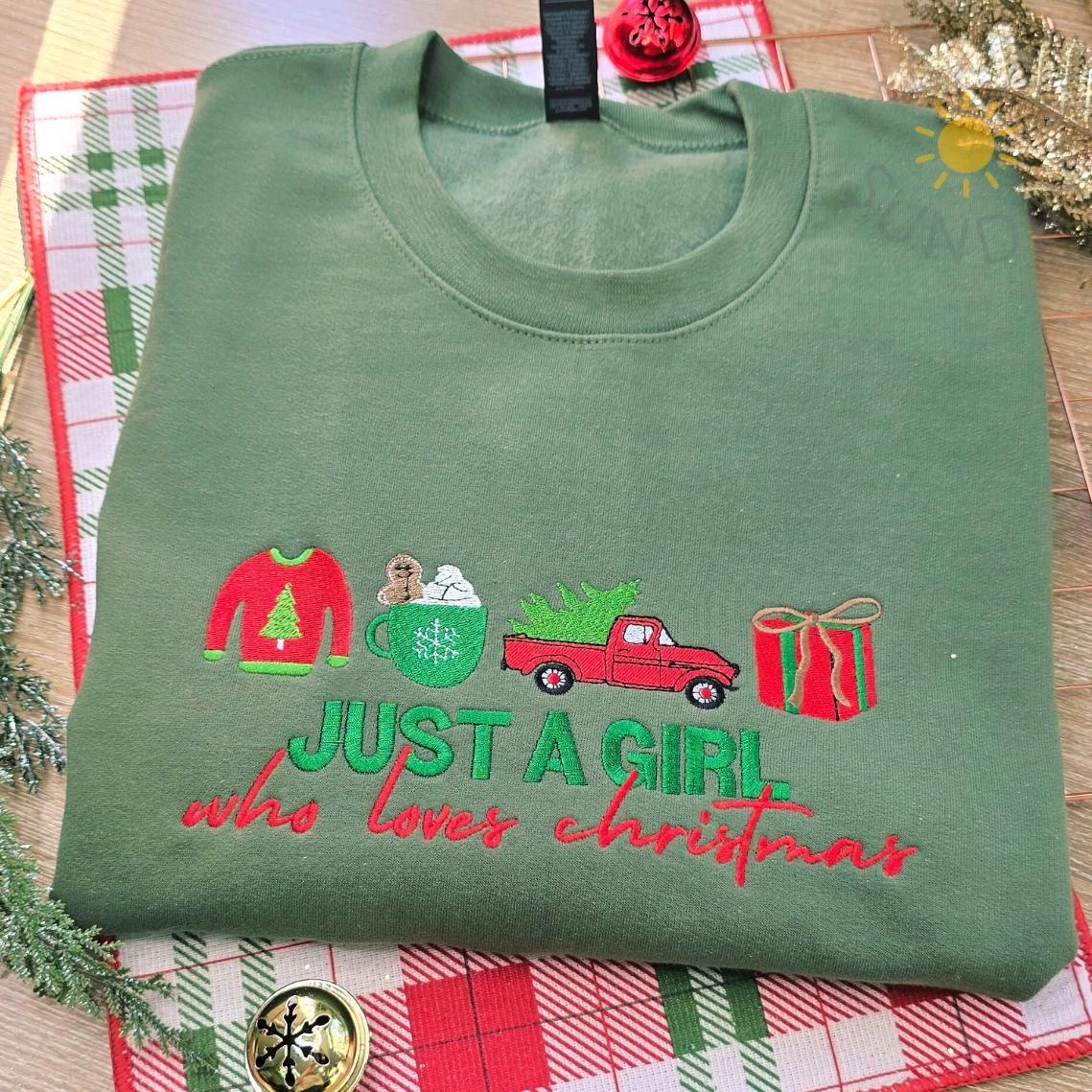 Just A Girl Who Loves Christmas Embroidered Sweatshirt