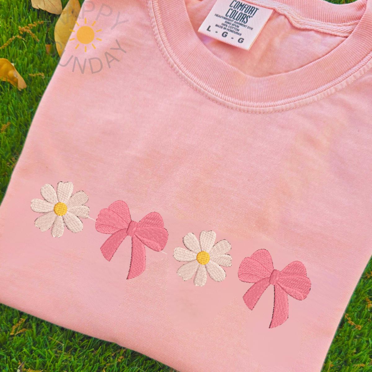 Daisy Bow Embroidered T Shirt