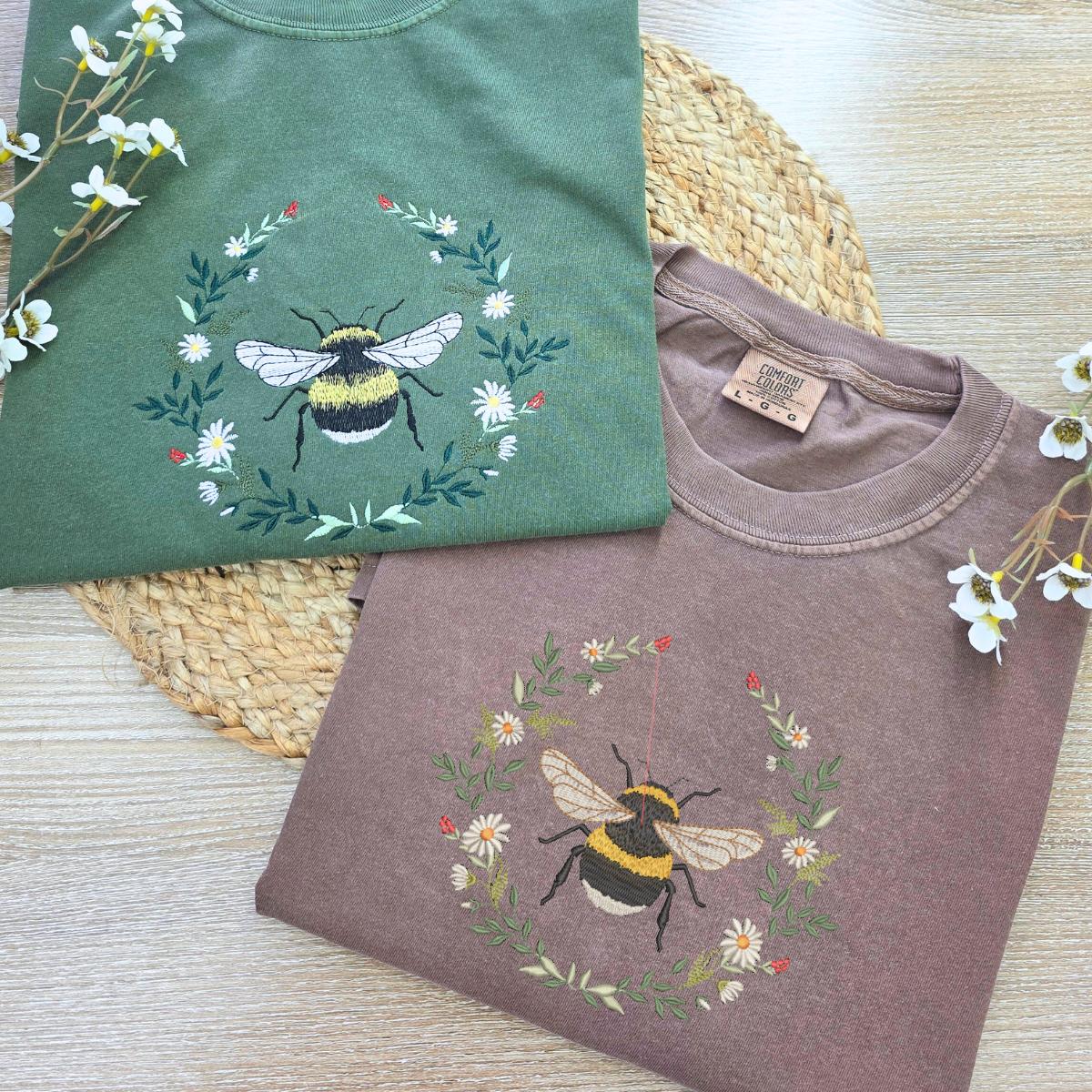Wildflower Bee Comfort colors embroidered T Shirt