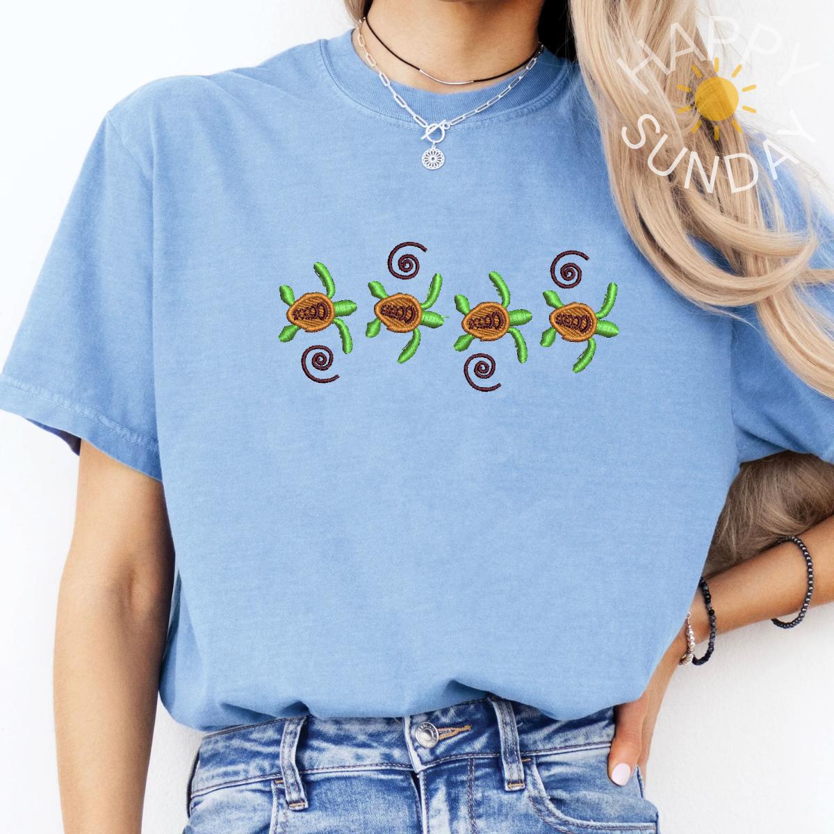 Sea Turtle Summer Embroidered Shirt