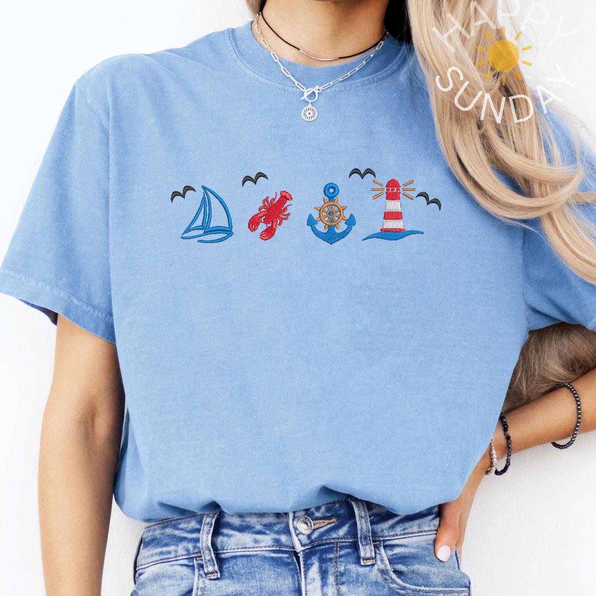 Coastal Nautical Summer Embroidered T Shirt