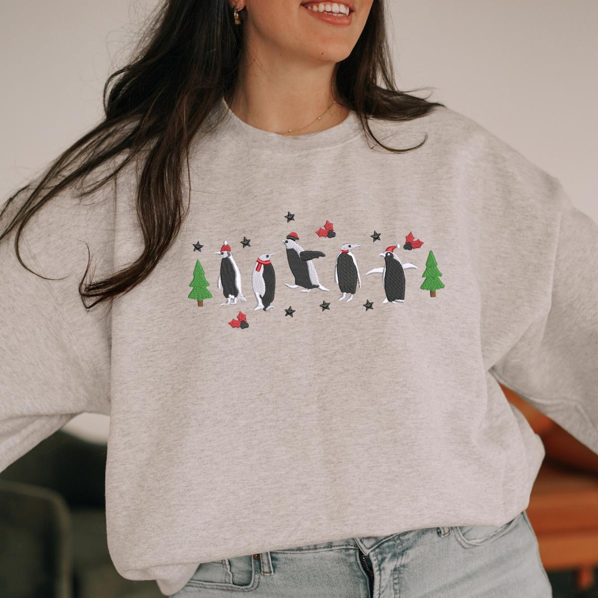 Penguin Christmas tree Embroidered Sweatshirt