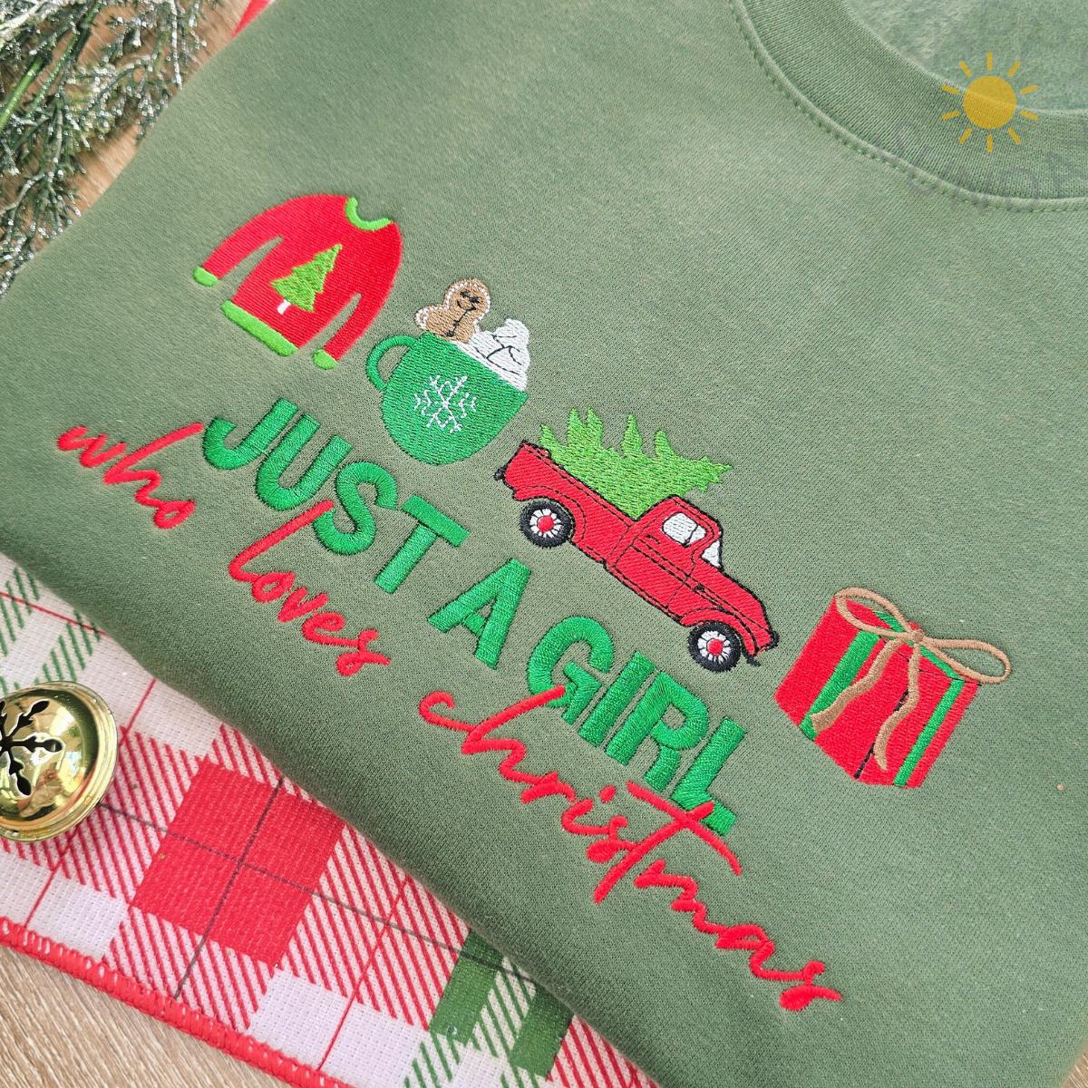 Just A Girl Who Loves Christmas Embroidered Sweatshirt