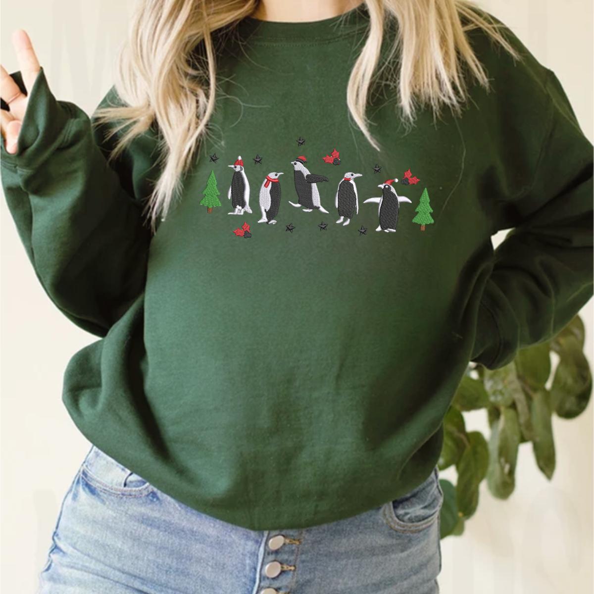 Penguin Christmas tree Embroidered Sweatshirt