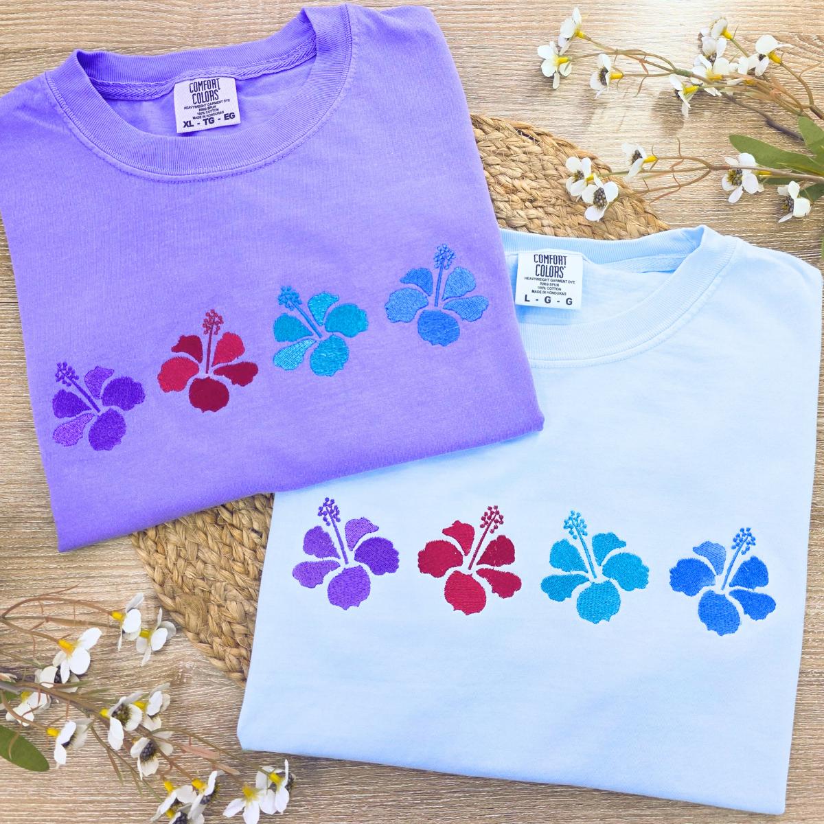 Hibiscus Embroidered T Shirt