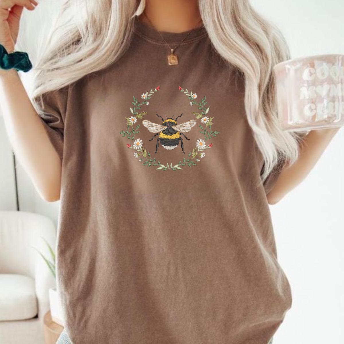 Wildflower Bee Comfort colors embroidered T Shirt