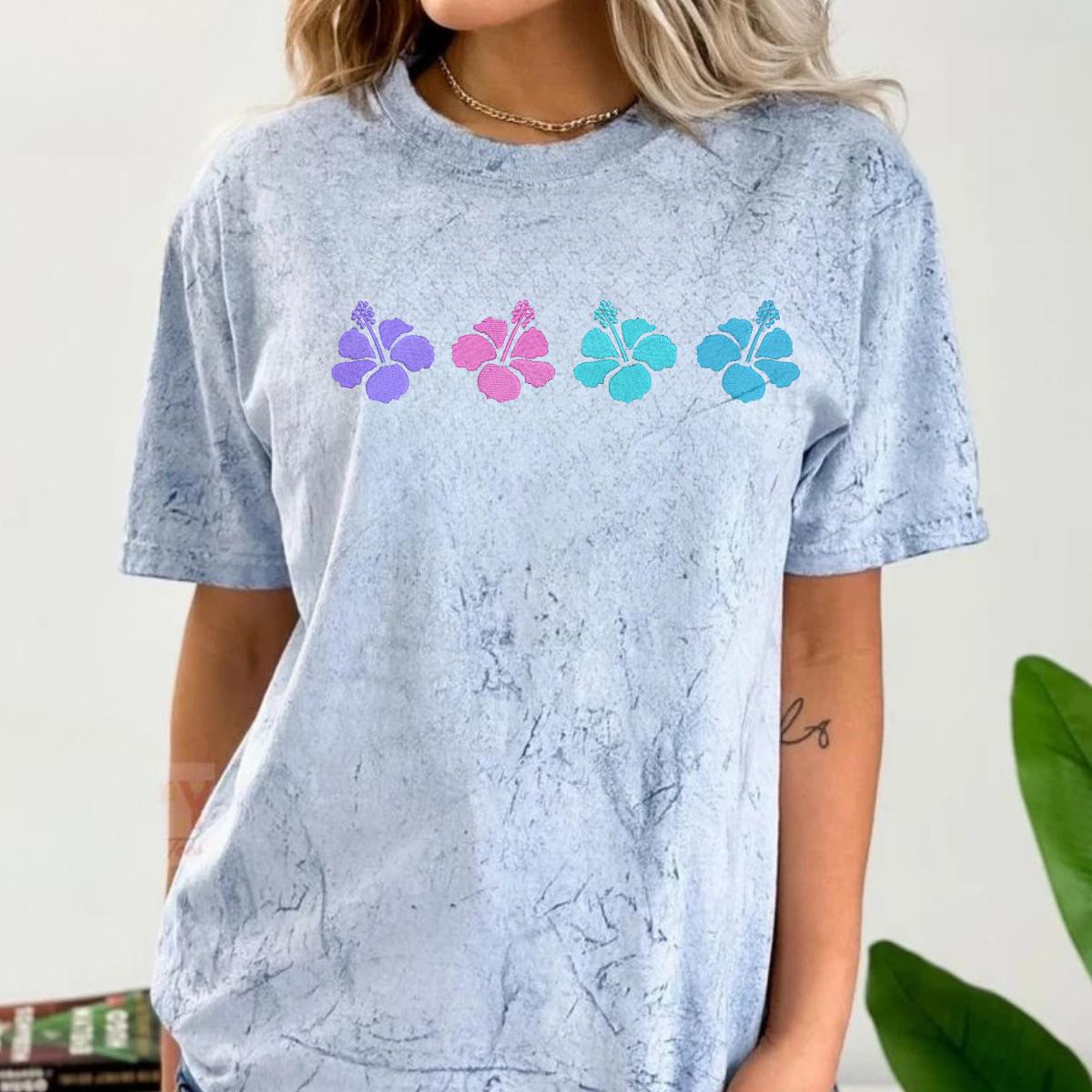 Hibiscus Embroidered T Shirt