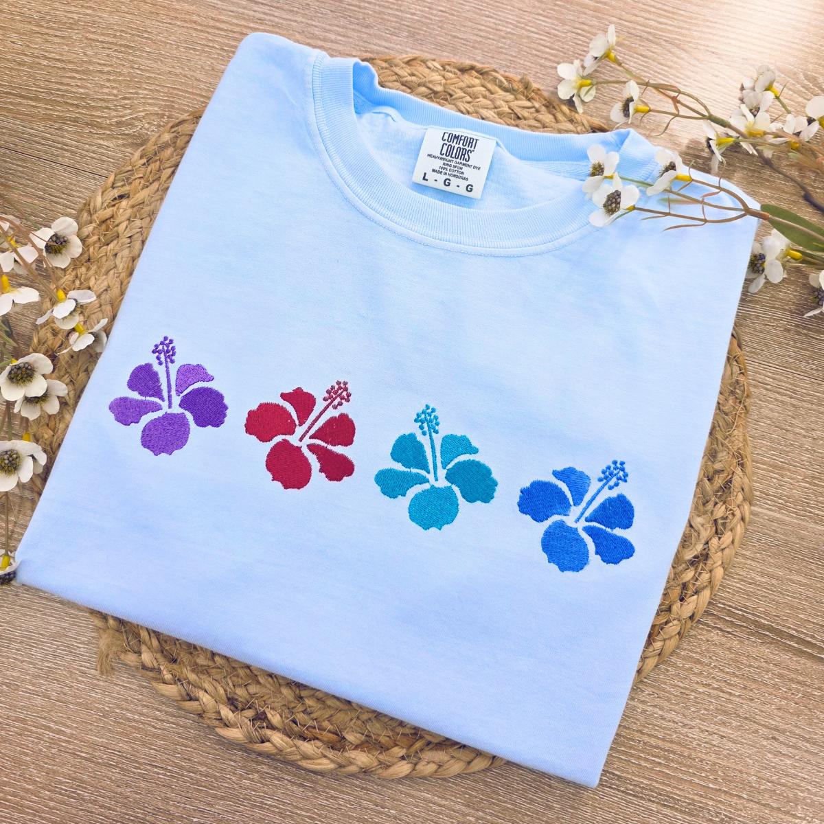 Hibiscus Embroidered T Shirt