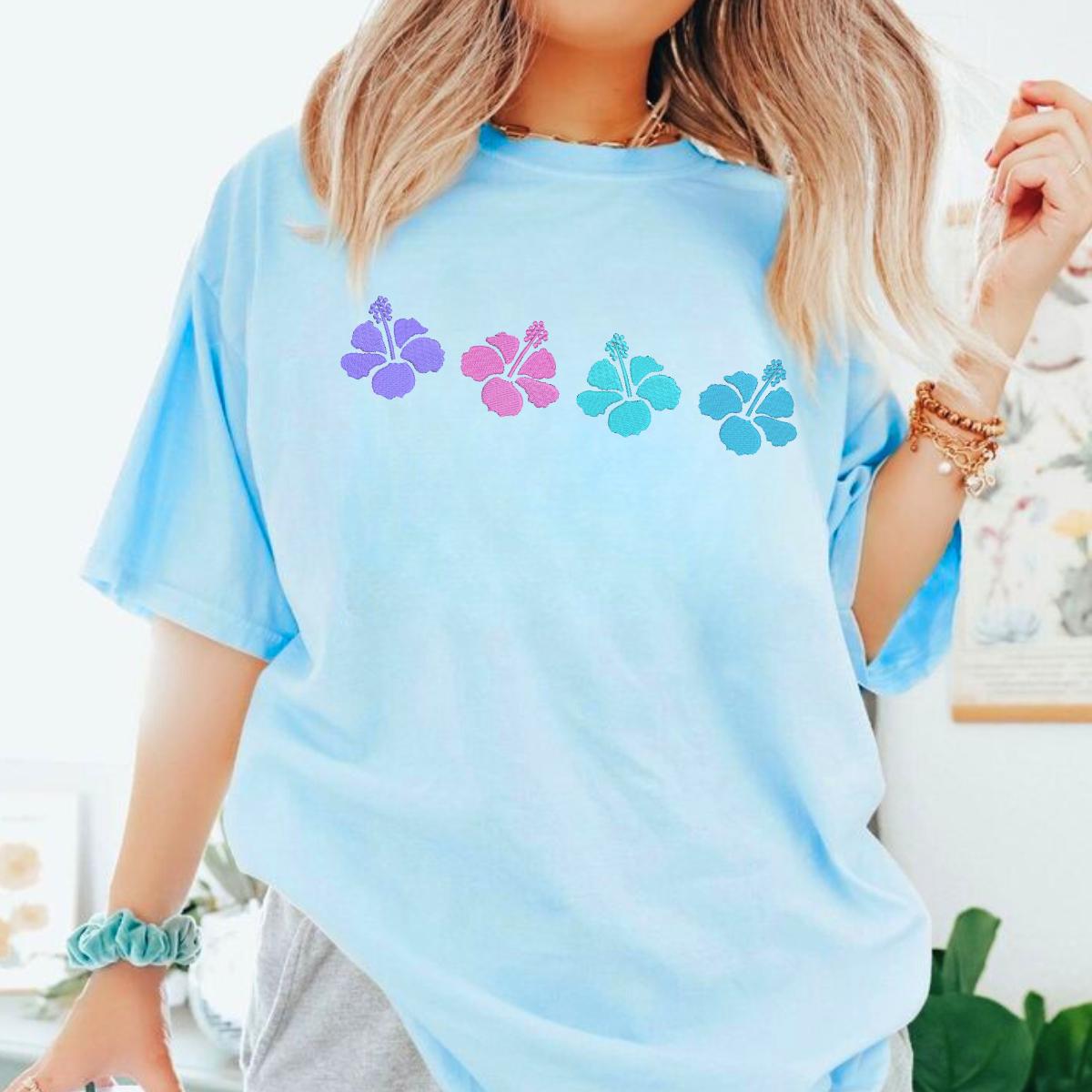 Hibiscus Embroidered T Shirt