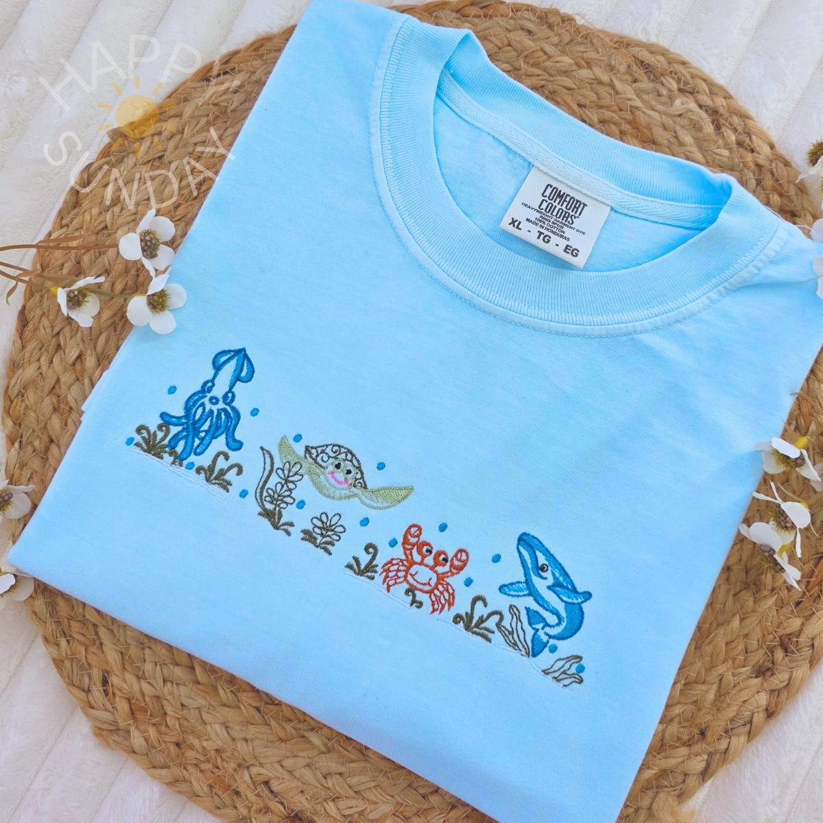 Sea Animals Embroidered Shirt