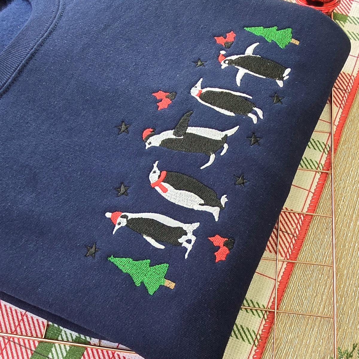 Penguin Christmas tree Embroidered Sweatshirt