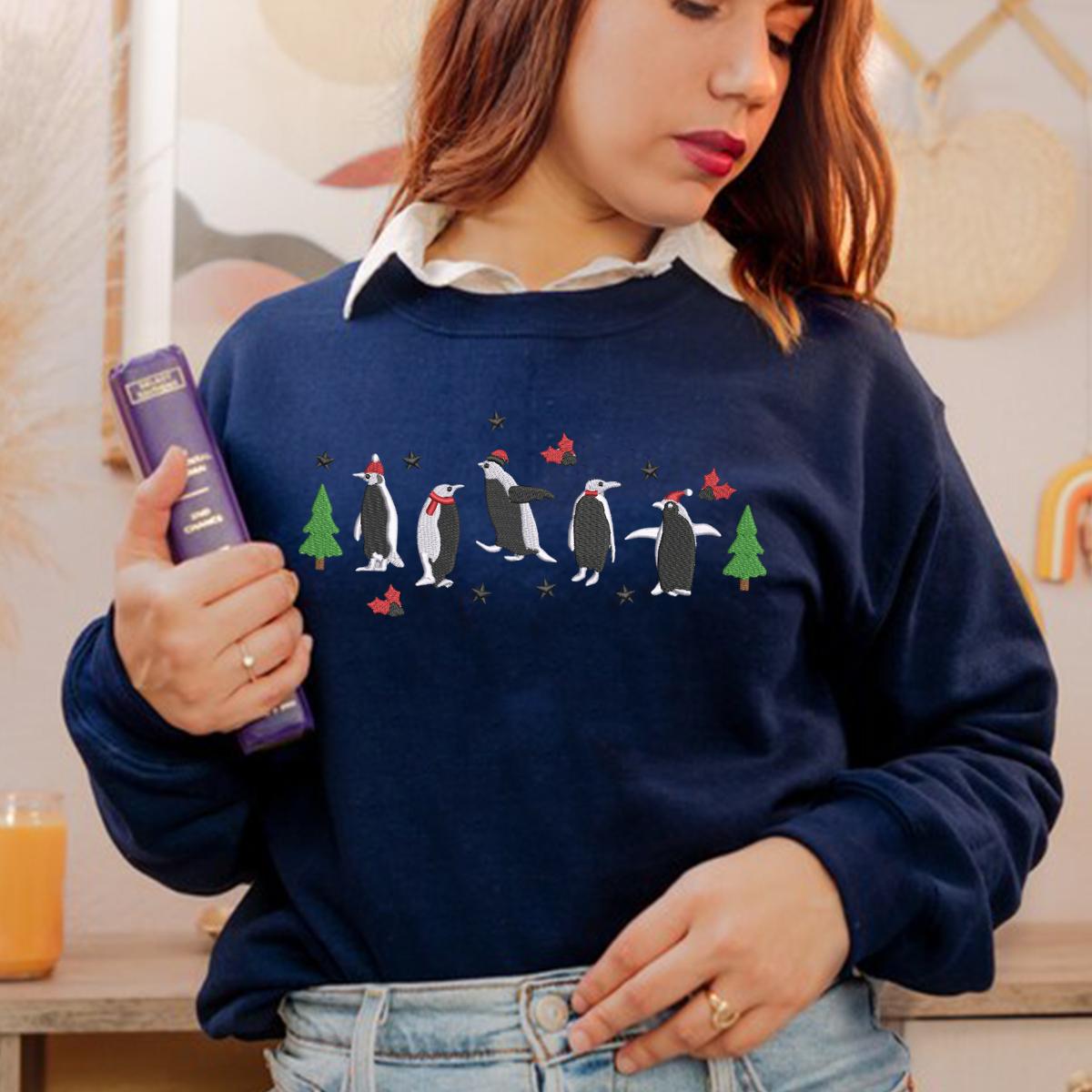 Penguin Christmas tree Embroidered Sweatshirt