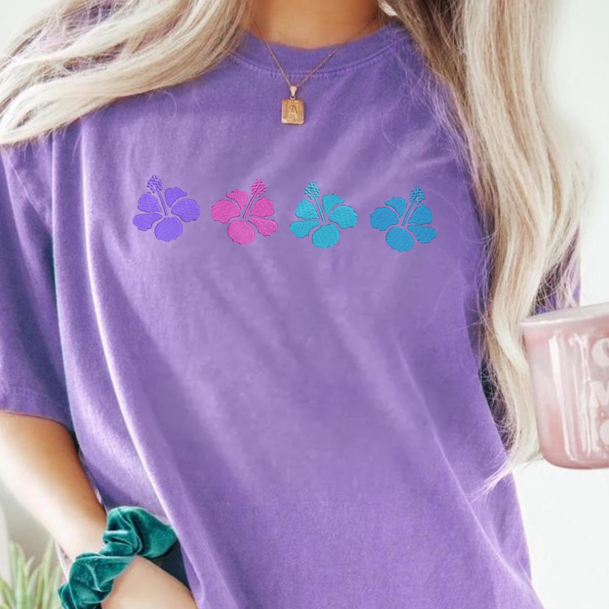 Hibiscus Embroidered T Shirt