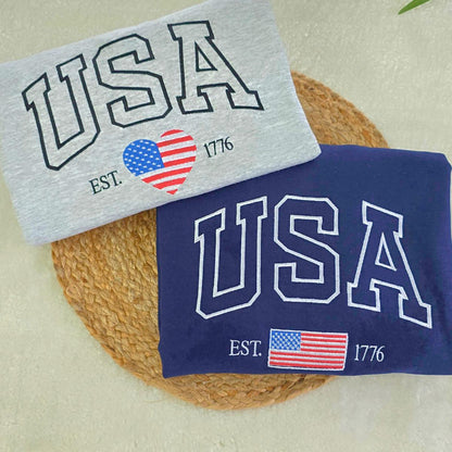Embroidered USA Flag Sweatshirt