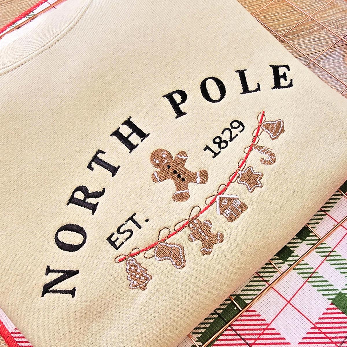 North Pole Gingerbread Christmas Embroidered