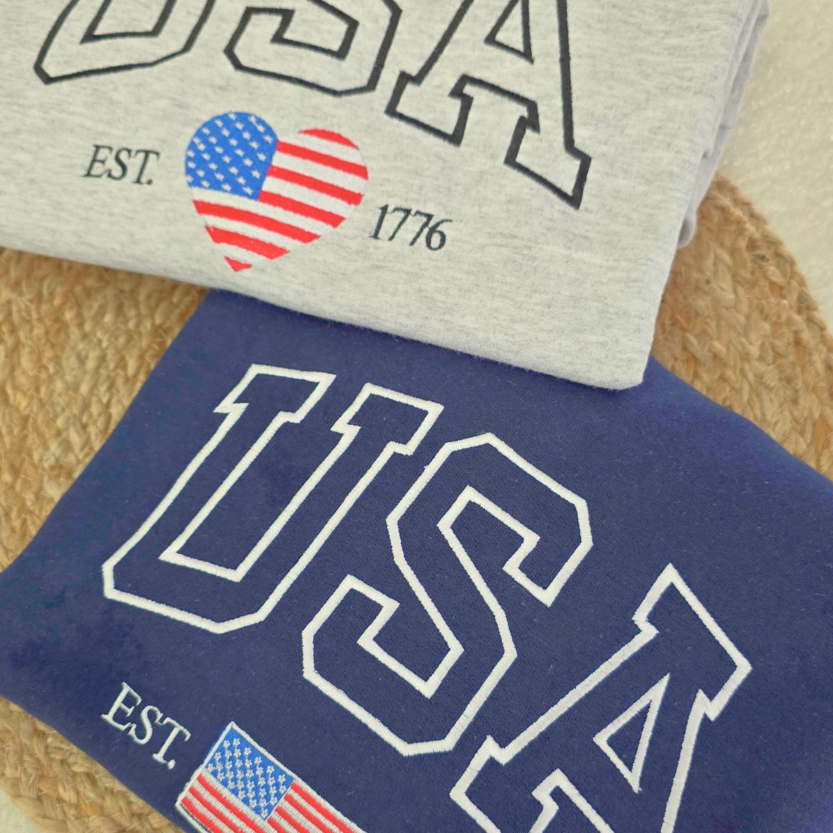 Embroidered USA Flag Sweatshirt