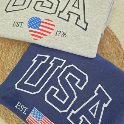 Embroidered USA Flag Sweatshirt