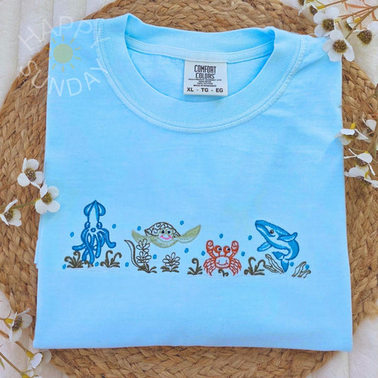 Sea Animals Embroidered Shirt
