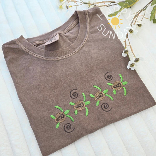 Sea Turtle Summer Embroidered Shirt