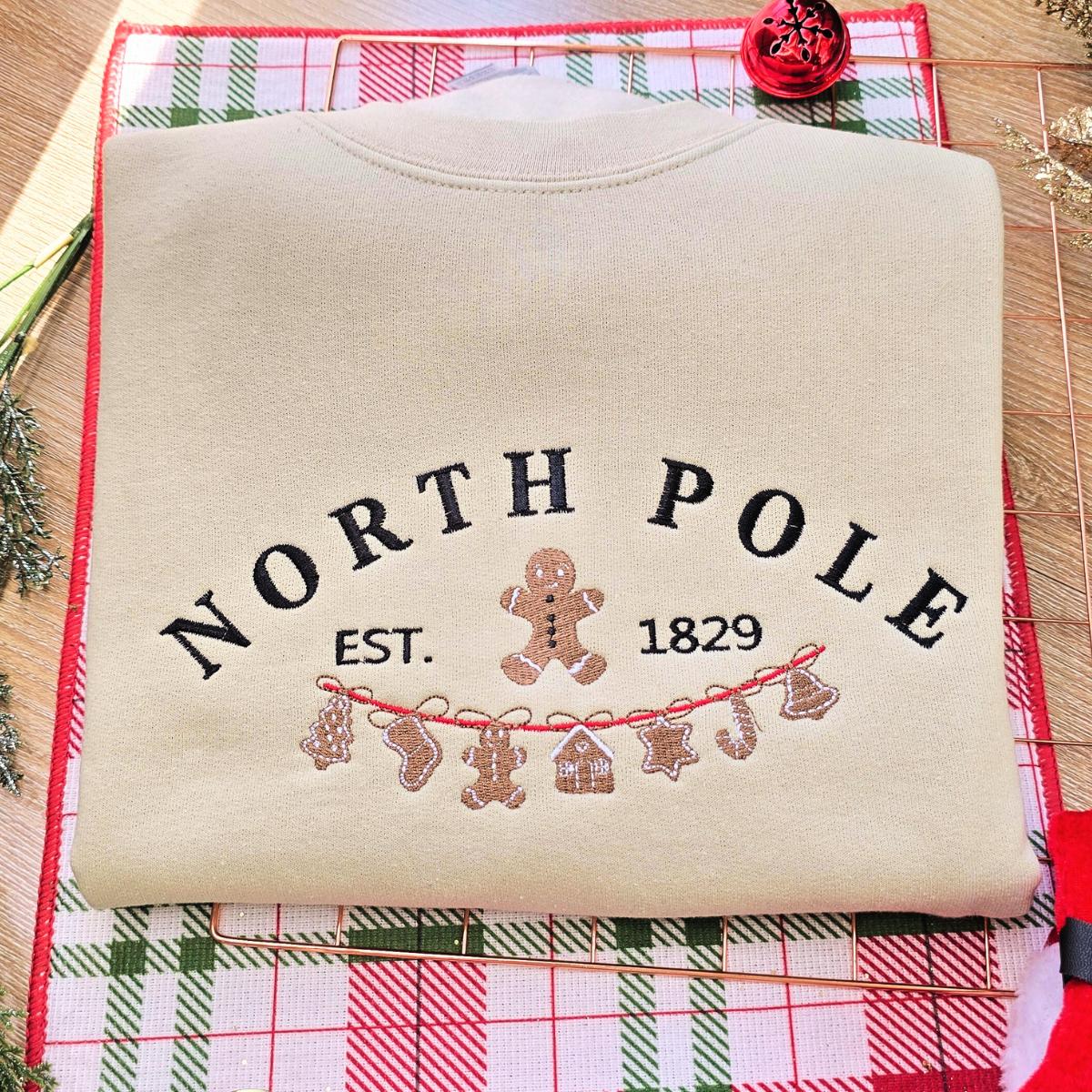 North Pole Gingerbread Christmas Embroidered