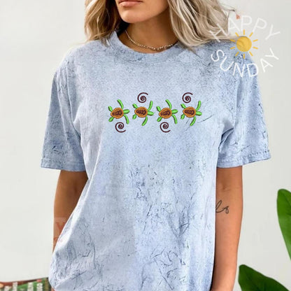 Sea Turtle Summer Embroidered Shirt